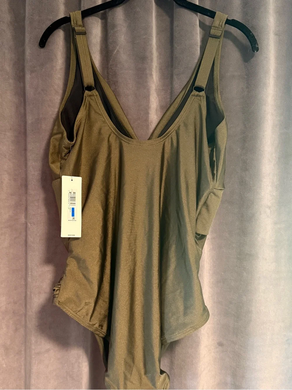Womens DKNY Shimmer One Piece Twist Keyhole Swimsuit  XL NWT - Picture 2 of 4